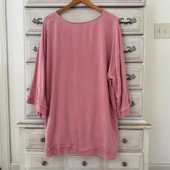 Umgee Oversized Pink Linen Boho Top - Picture 2 of 4